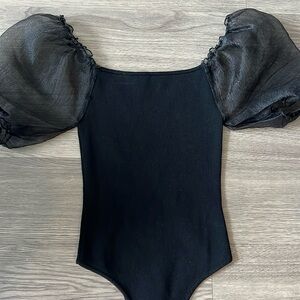 ASTR the label black bodysuits with puff sleeves